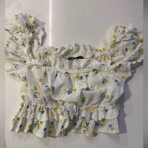Zara printed eyelet crop top